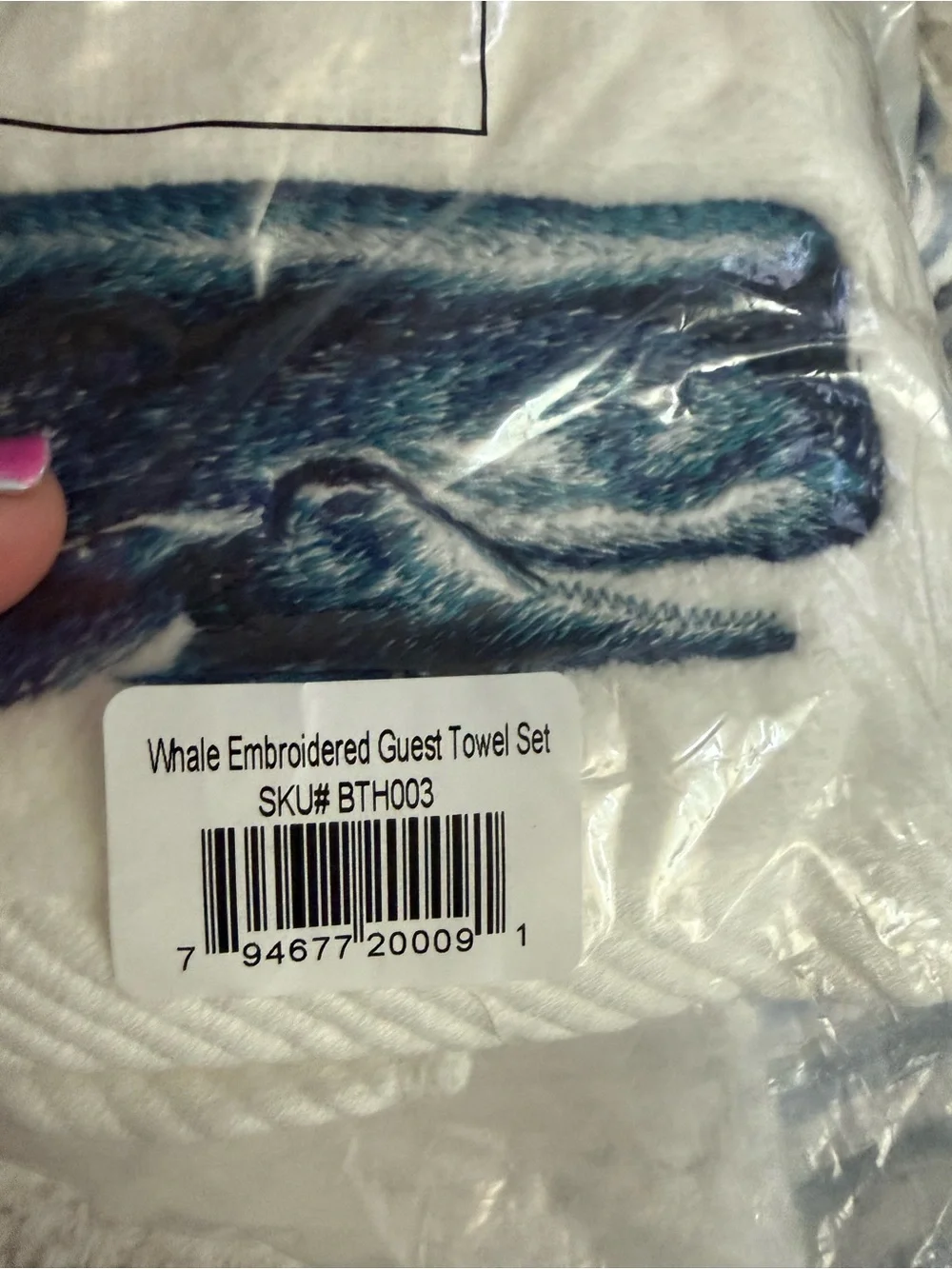 Tide Hill White Embroidered Whale Bath Towel set and bath mat.